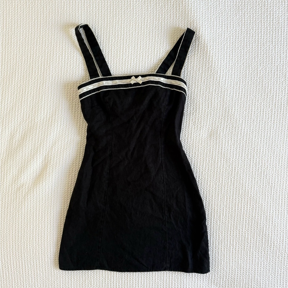 Reformation Elana Linen Black Dress